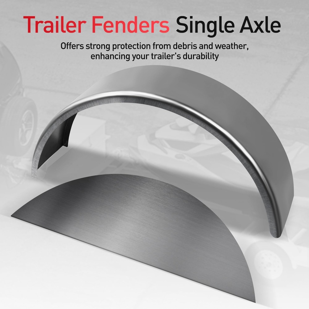 Pair of Steel Round Single Axle Trailer Fenders & Backs For 14" 15'' 16" Wheel