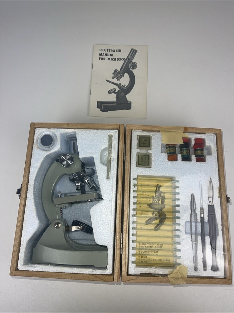 VTG Y.K.S. Compound Student Microscope with Case and Accessories.  Complete Set