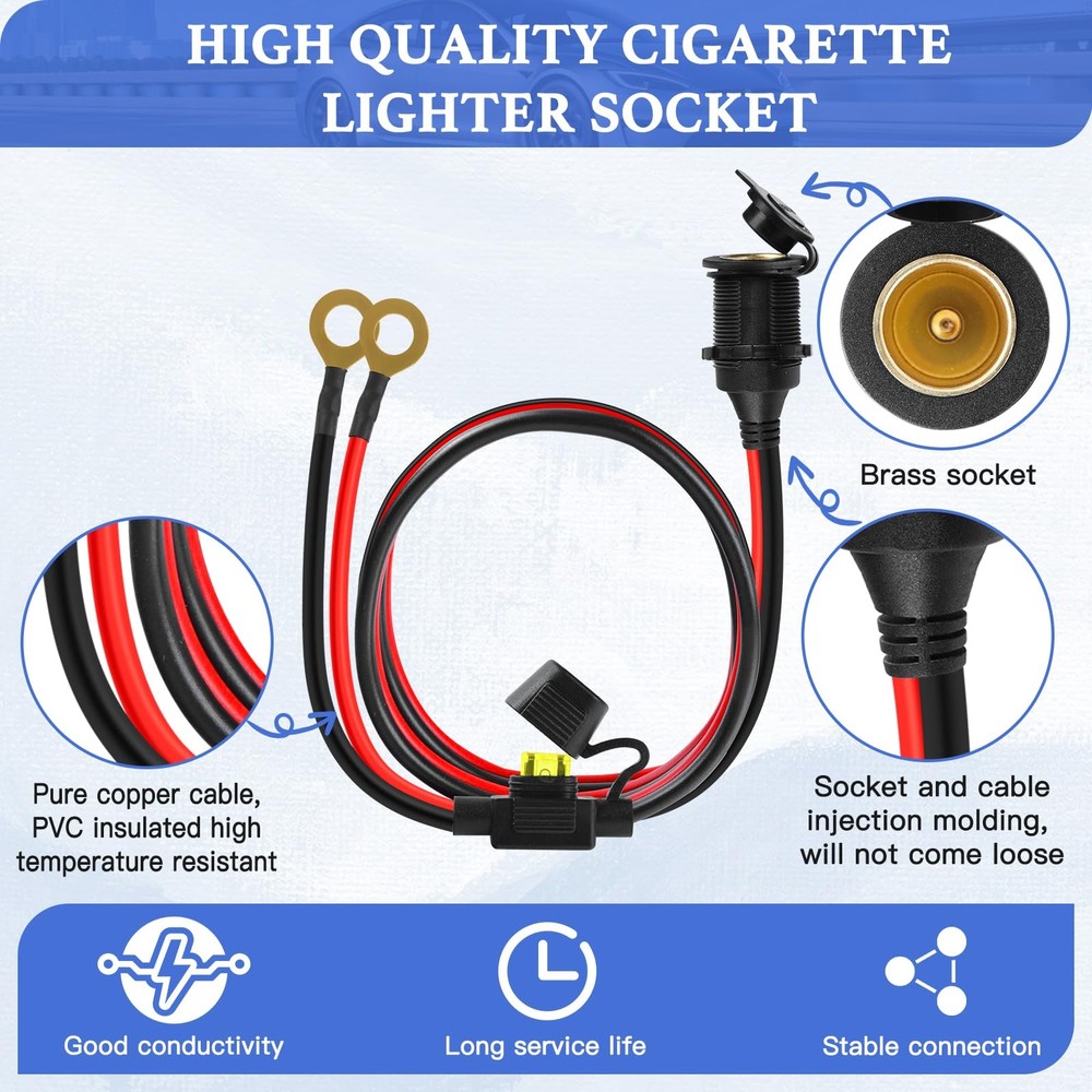 Cigarette Lighter Socket 3FT, 12V 13AWG&(3FT/0.9m)