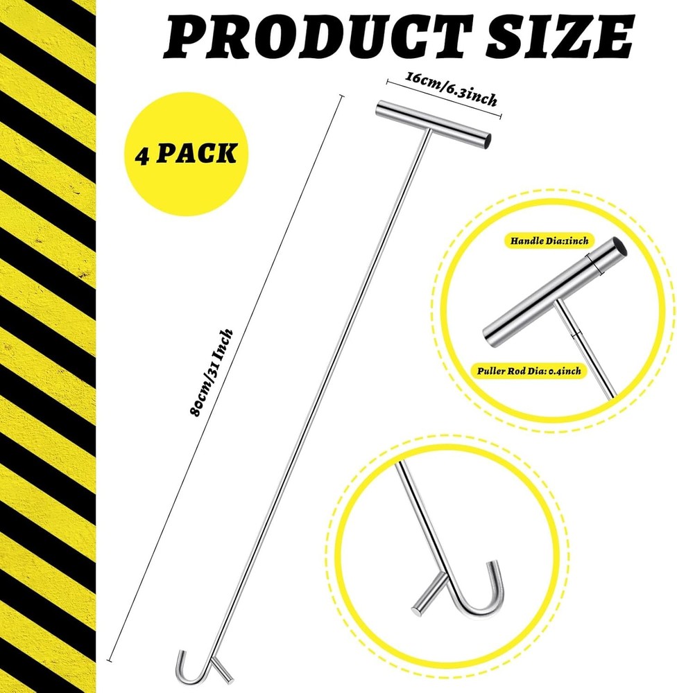 4 Pack 31" Fifth Wheel Puller 5th Wheel Pin Puller for Semi W Hook Silver