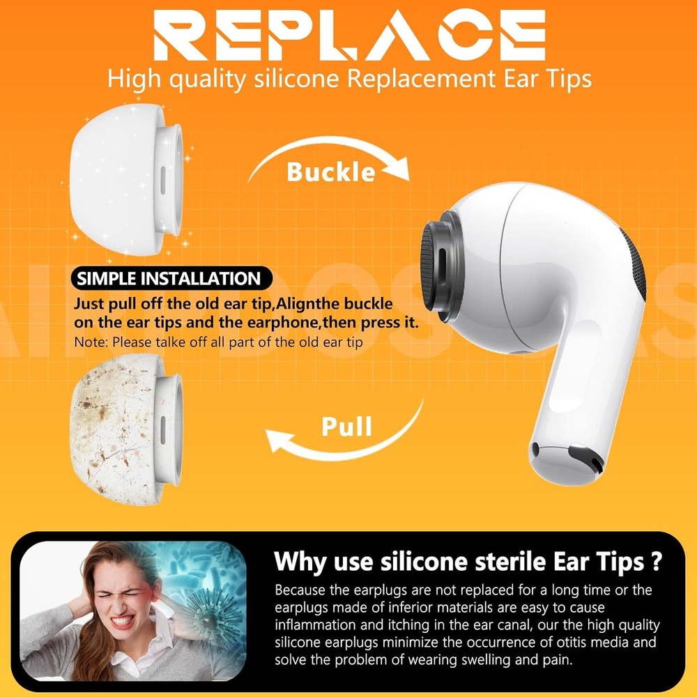 Replacement Ear Tips for AirPods Pro 2nd/1st Generation 4PCS-Medium-White
