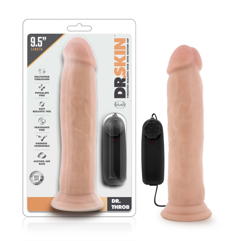 Dr. Skin - Dr. Throb - 9.5" Vibrating Realistic Cock with Twist Dial Controller