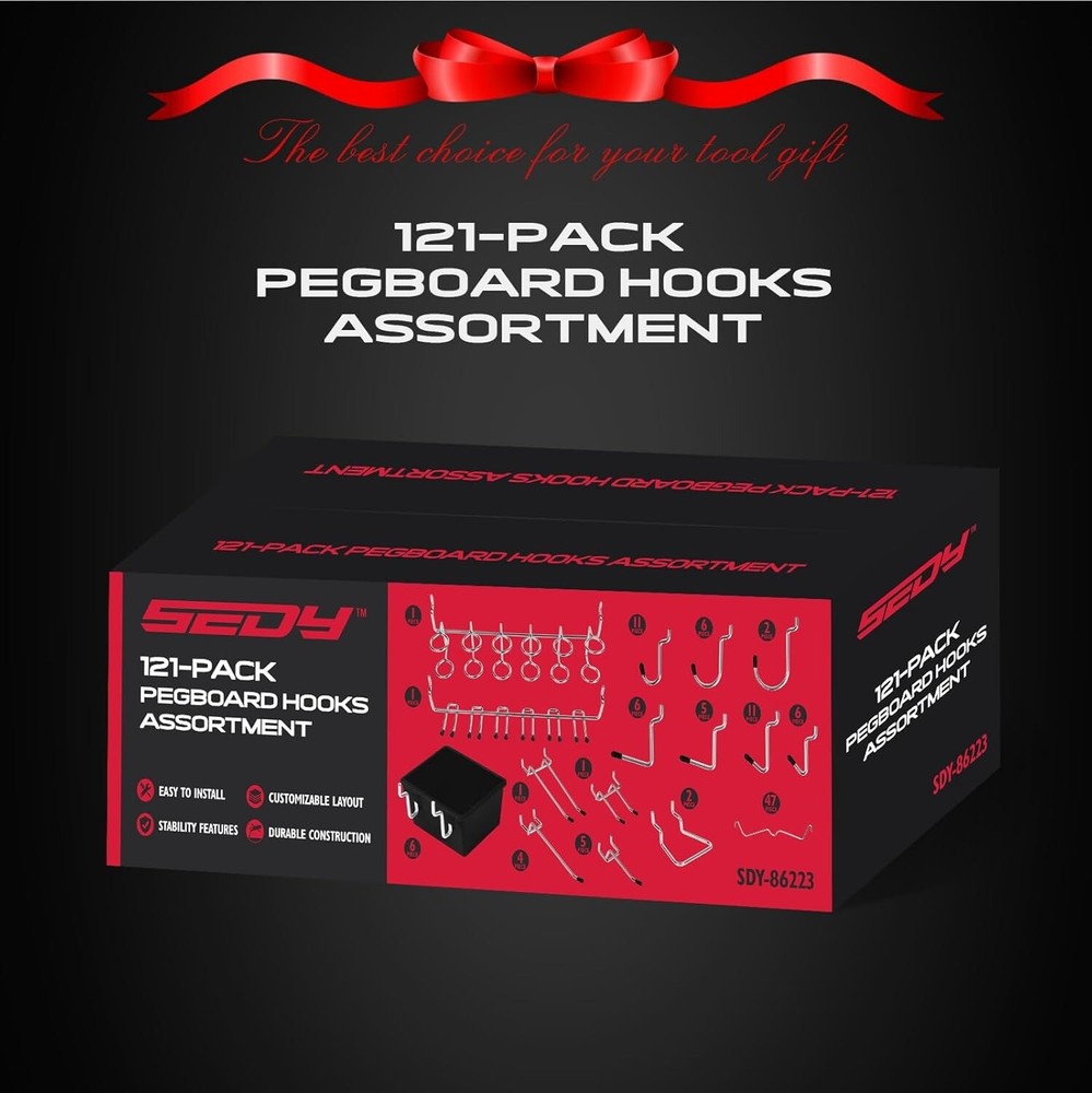 121 Pcs Pegboard Hook Assortment PegBoard Accessories, PegBoard Hooks, Pegboard