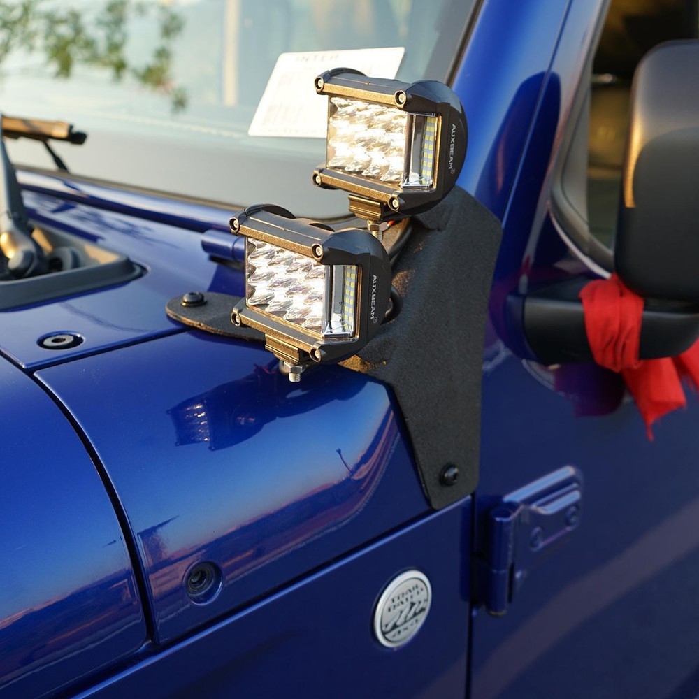 Pair Dual A-Pillar LED Work Light Mounting Bracket for 18-24 Jeep Wrangler JL