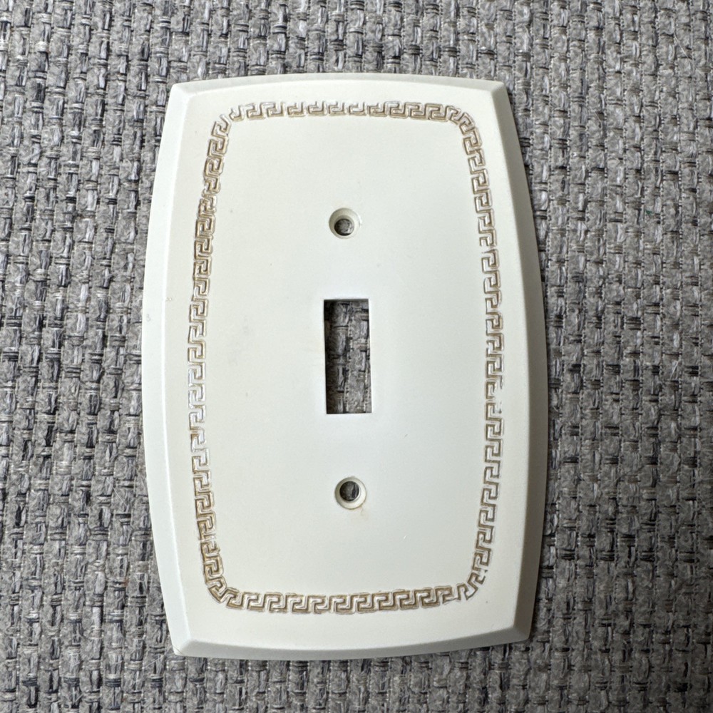 Vintage Switch Plate Cover Ivory With Gold Scroll Design Plastic Single Switch