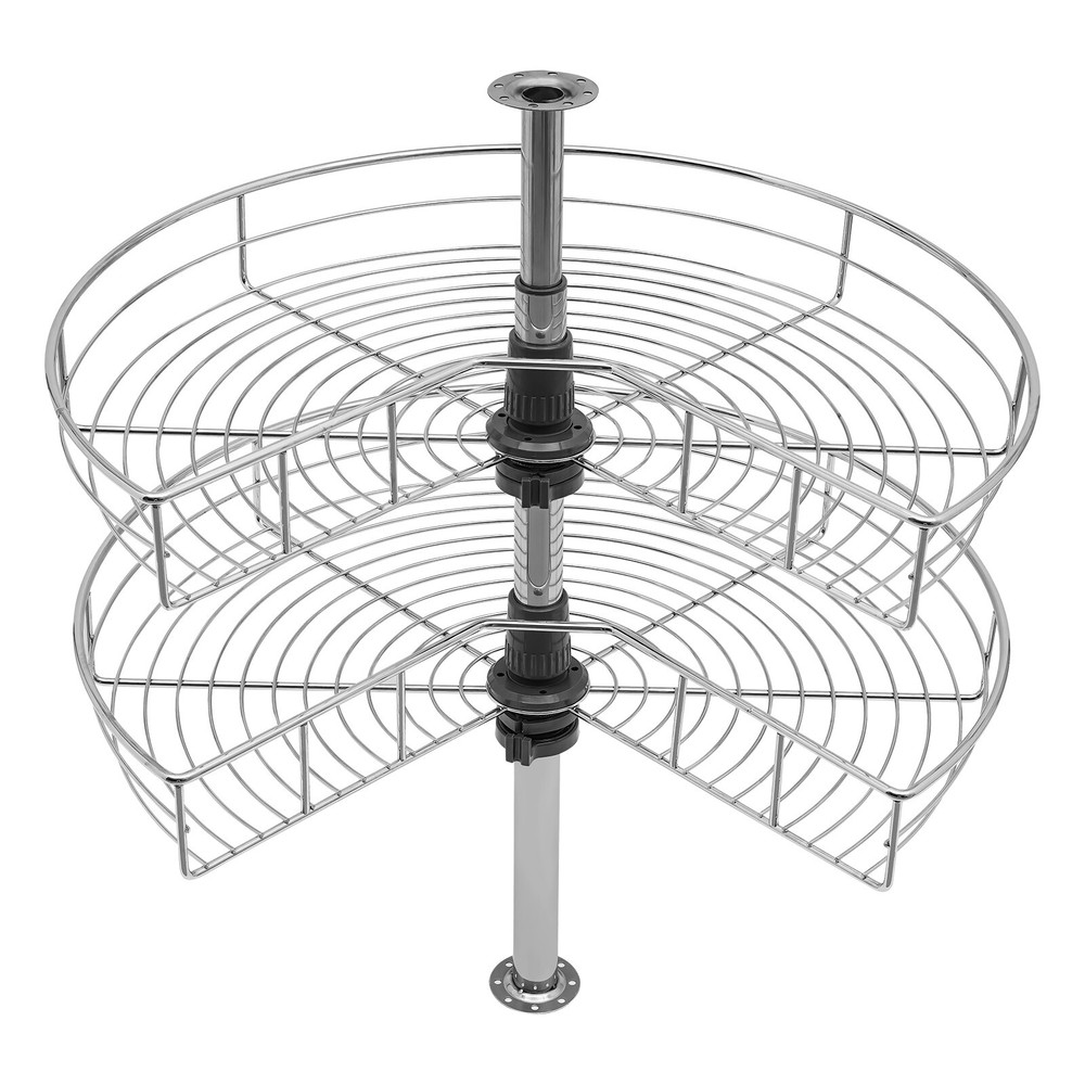 24" Kidney Chrome 2-Shelf Lazy Susan Kitchen Base Cabinet Corner Organizer Rack