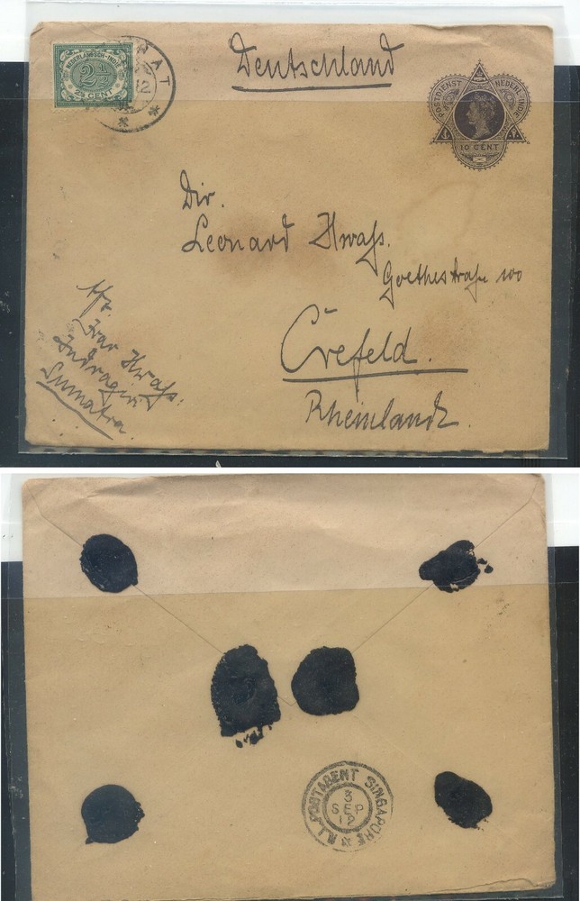 Netherlands  Indies  uprated postal envelope  , wax  seals