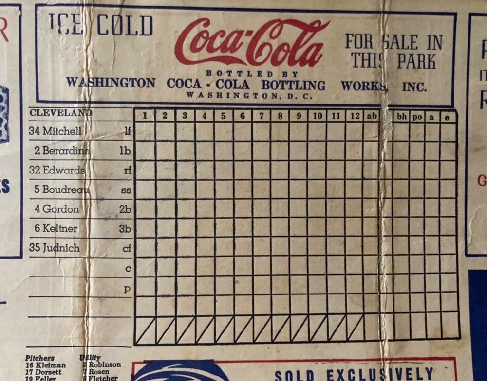 1948 Washington Senators Scorecard vs. Cleveland
