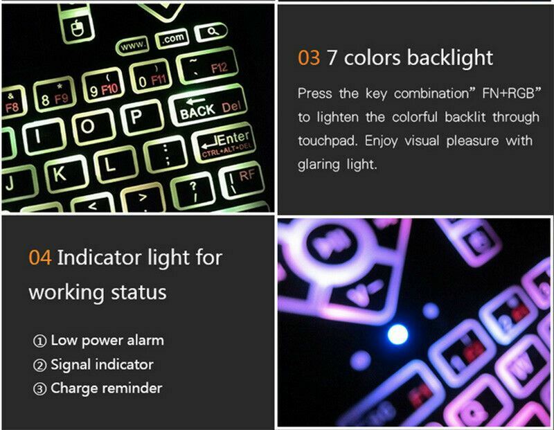 Q9 Mini 7 Color Backlit Handheld USB Wireless Keyboard+Touchpad Remote Control