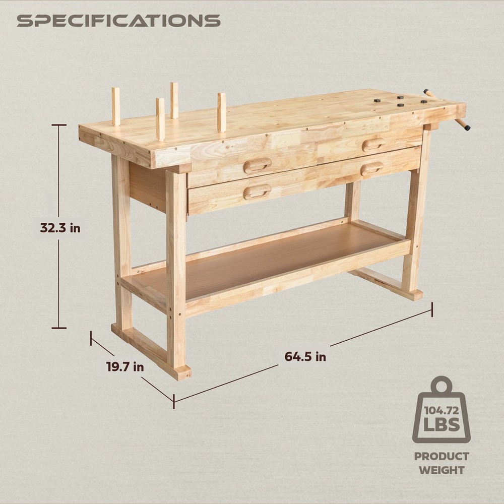 Olympia Tools 60" Rubber Hardwood Workbench, 4 Drawers (Open Box)