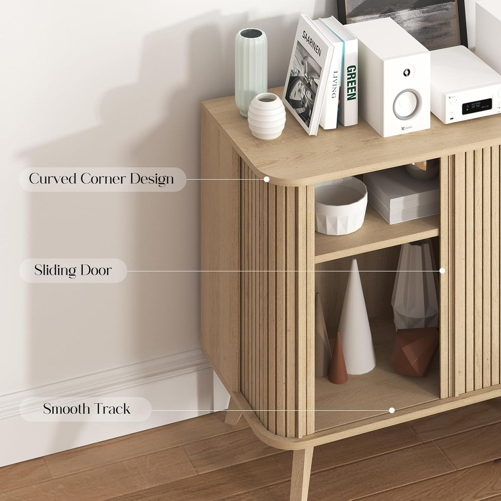 Modern Fluted Sideboard Buffet Cabinet with Sliding Doors & Storage Shelves