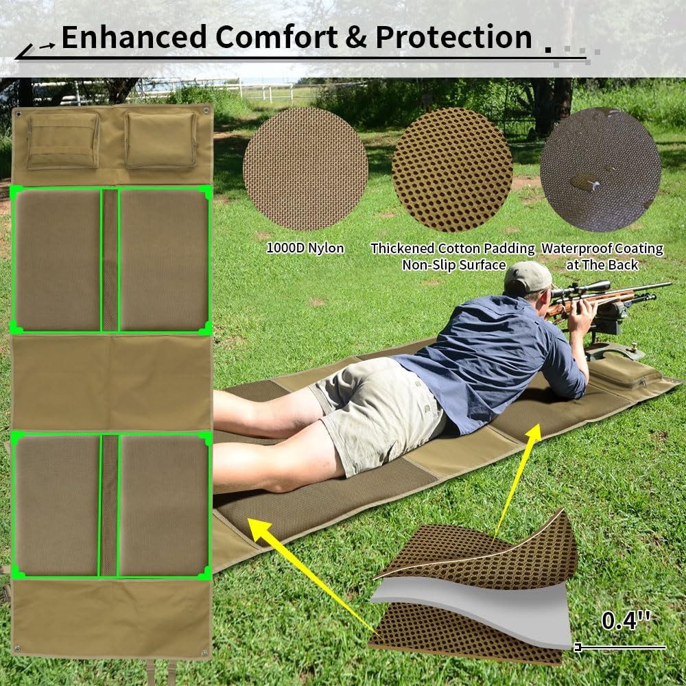 Shooting Mat Prone Padded - Extra Large, Waterproof, Roll-Up for Range