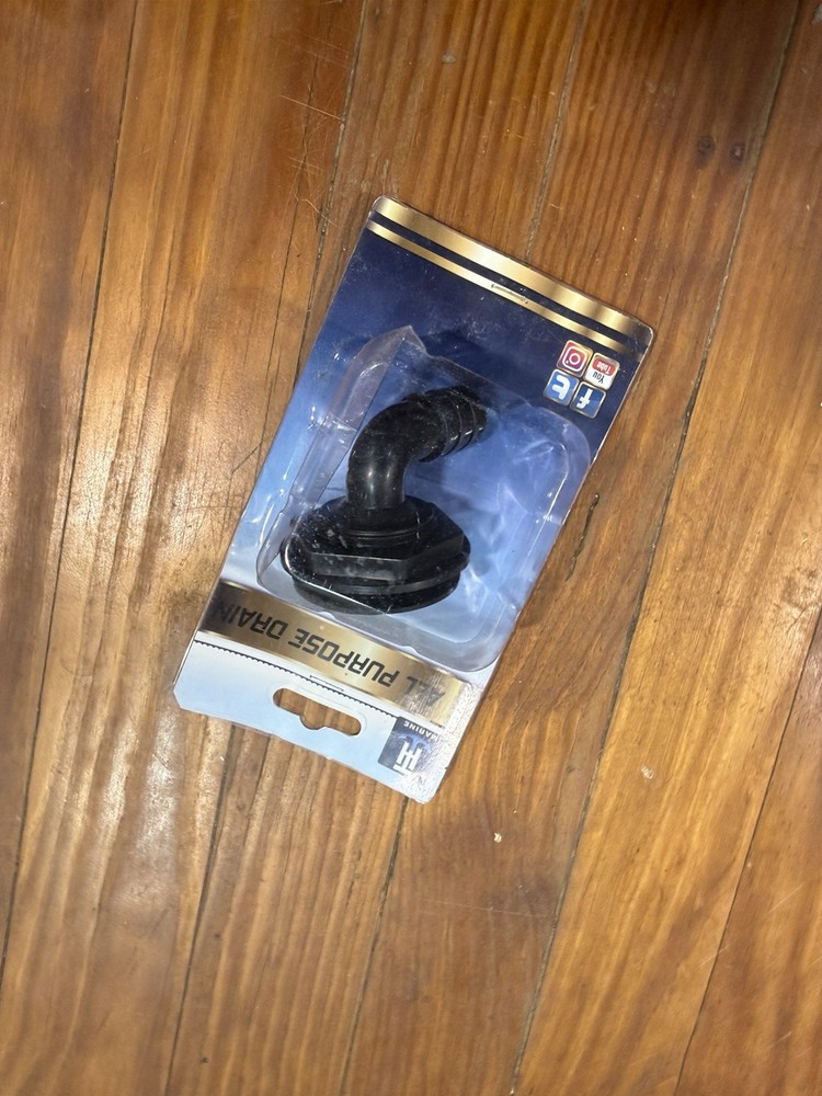 Single 90 Degree 3/4" Hose Diameter Black Rubber Boat Multi Purpose Drains