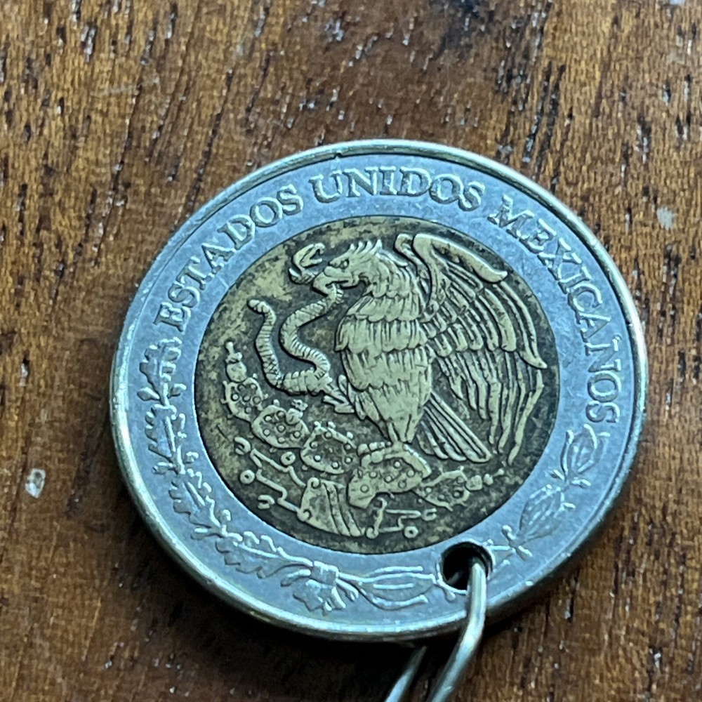 1994 Mexican 5 Peso Coin Keychain / Zipper Pull