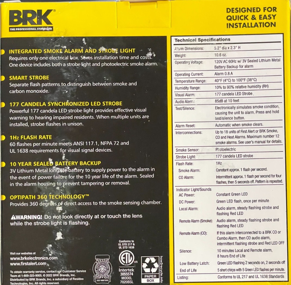 BRK 7020BSL Hardwired LED Strobe Light