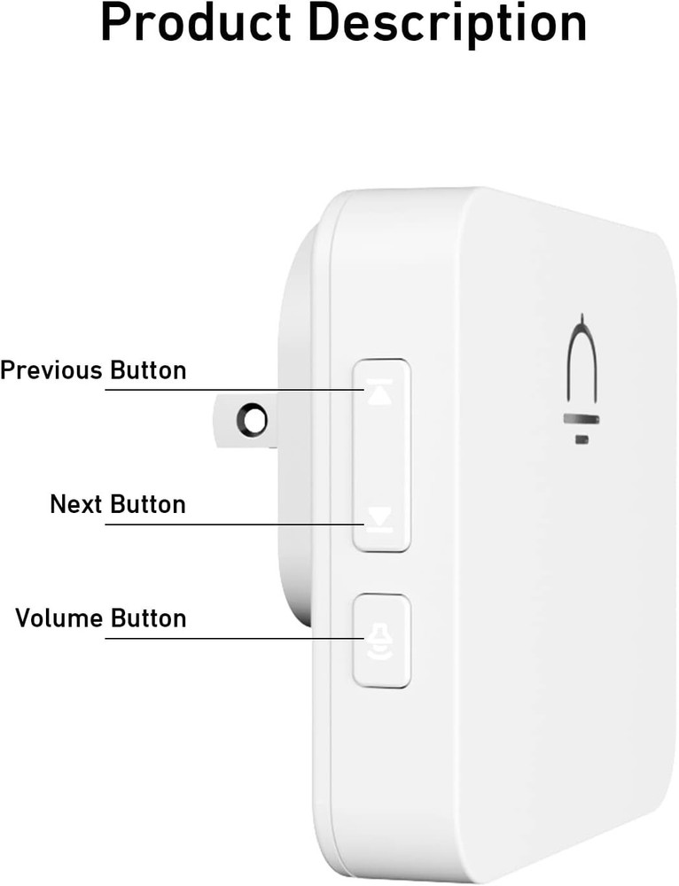 Easy Install Wireless Doorbell, Adjustable Volume, White