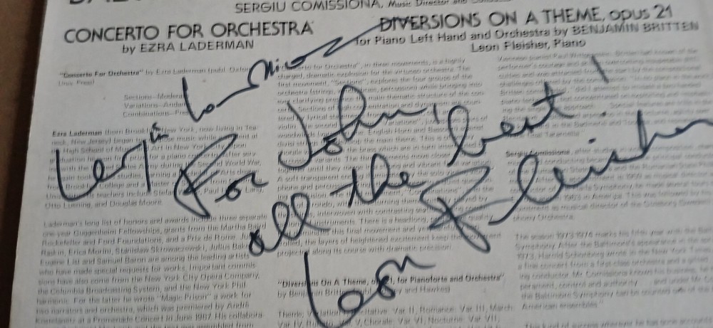 LEON FLEISHER & SERGIU COMISSIONA - SIGNED - BSO VINYL RECORD +