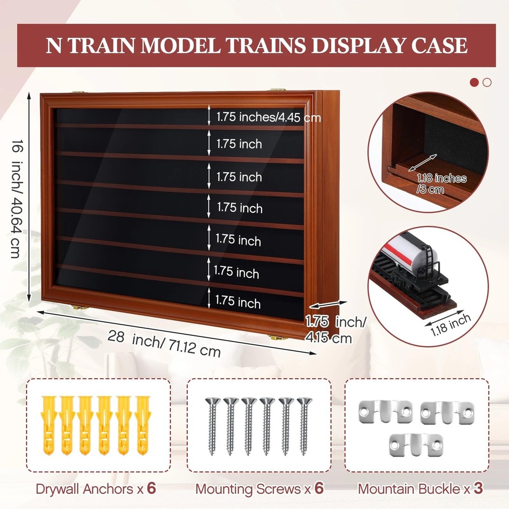 N Scale Model Train Display Case Wall Cabinet with 6 Shelves Lockable 98% UV Pro