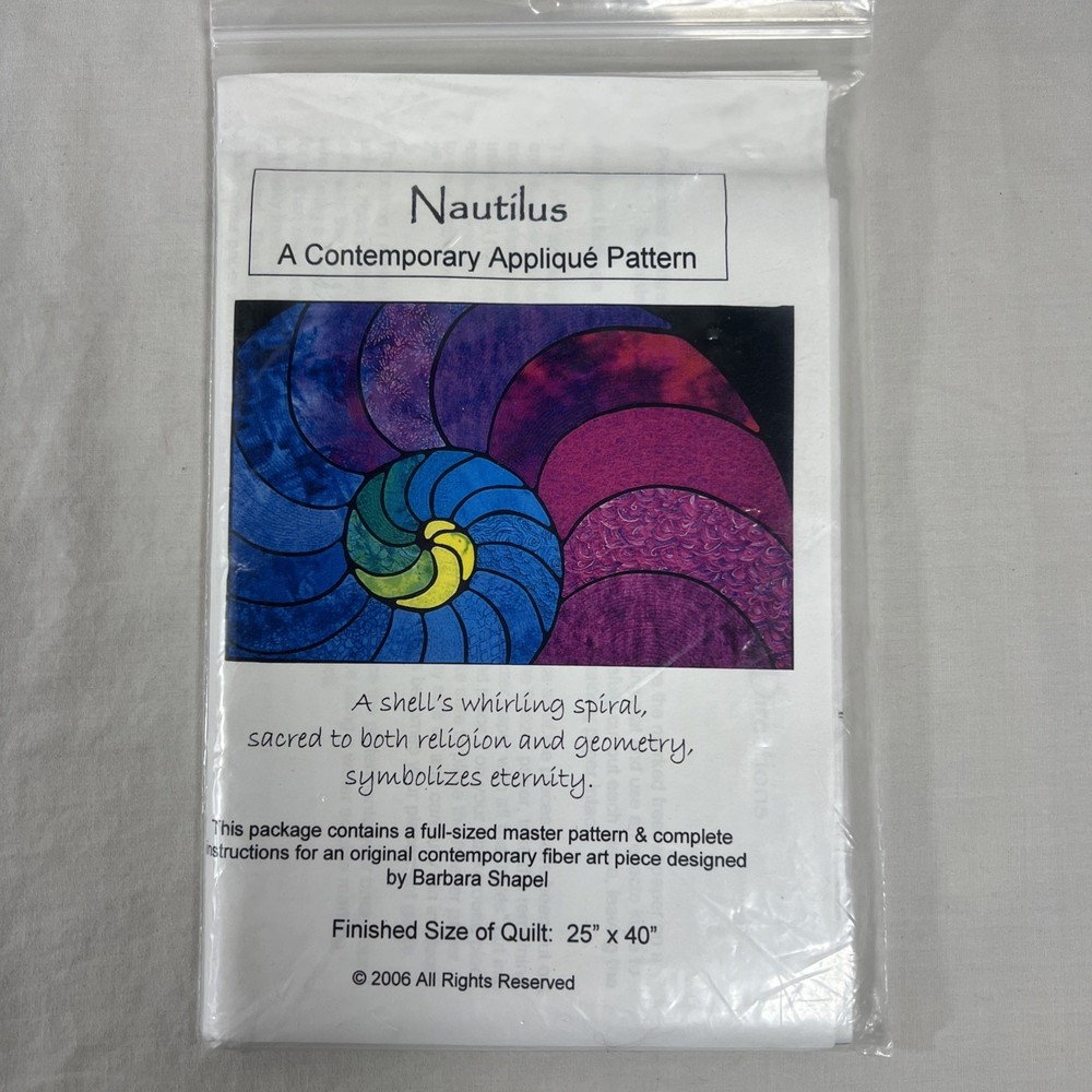 Nautilus A Contemporary Applique Pattern Full Size Pattern Instructions 25'X40"
