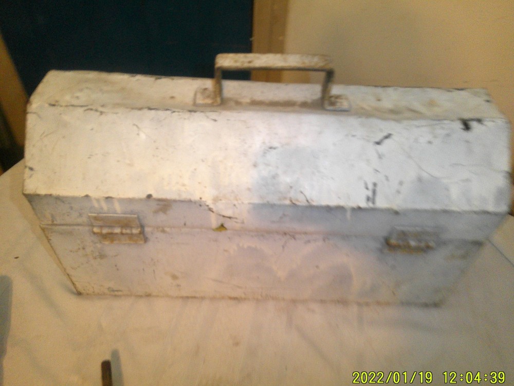 OLD ALL METAL ARCH SHAPE CARRY TOOL BOX WEATHERED