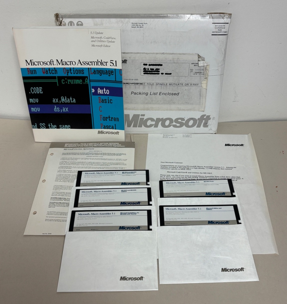 Microsoft Macro Assembler 5.1 OS/2 & MS-DOS Software 5.25" Disks