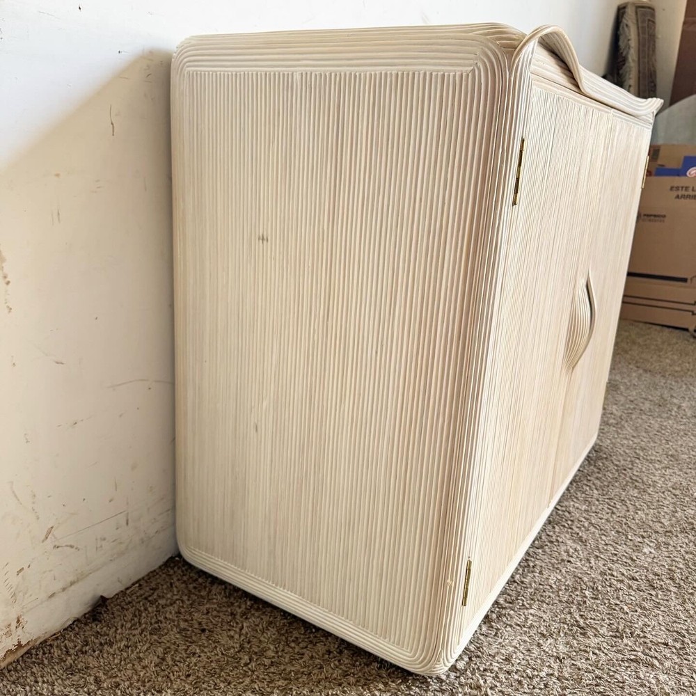 Boho Chic White Washed Ribbon Pencil Reed Cabinet/Sideboard