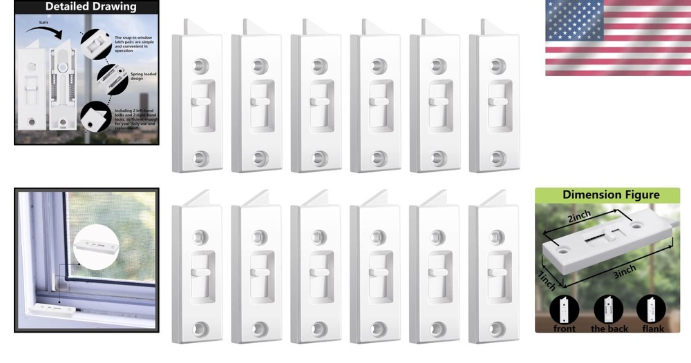 Easy-Install Plastic Window Latch Locks - 12 Pieces for Quick Replacement