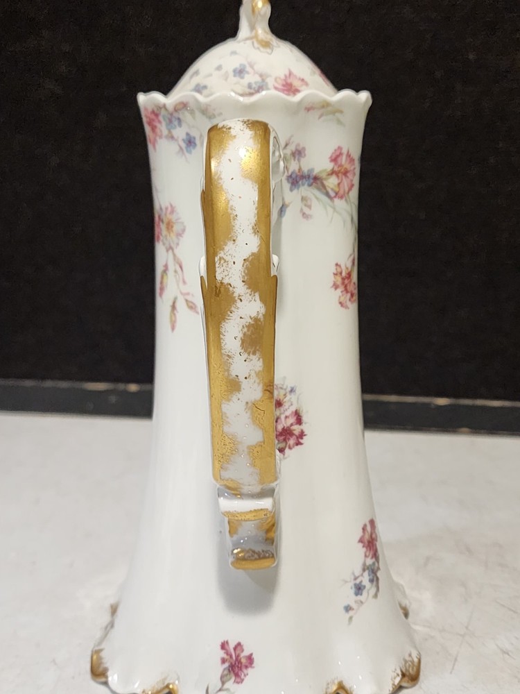 Haviland Limoges Schleiger Chocolate Pot Carnation Pattern With Lid READ