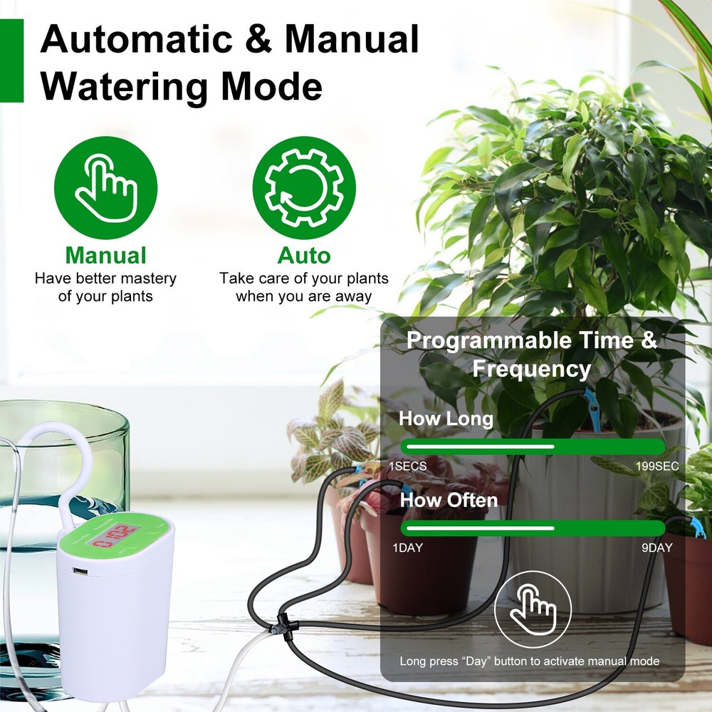 Automatic Drip Irrigation System Kit Plant Timer Self Watering Garden With Pump