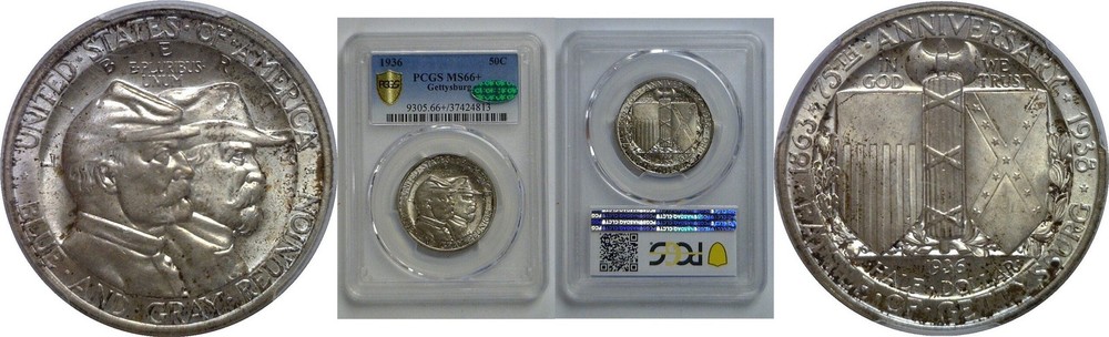1936 Gettysburg Commemorative Half Dollar   PCGS MS-66+  CAC