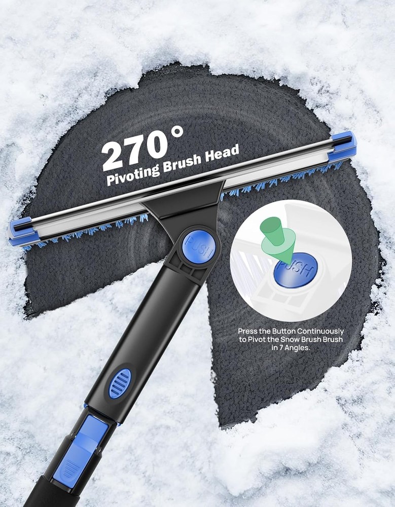 47.7” Extendable Snow Brush & Ice Scraper for Car Windshield, Blue