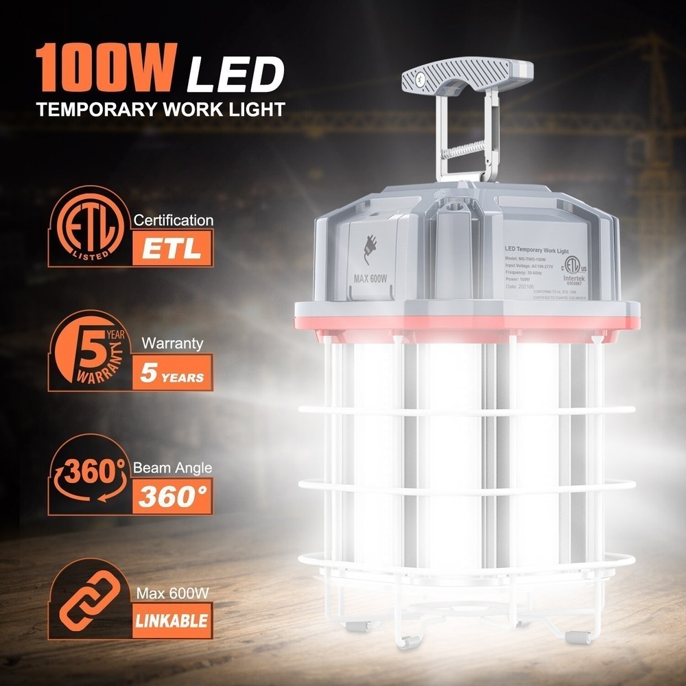 100W LED Temporary Work Light ETL Listed Linkable Construction Job Site Light