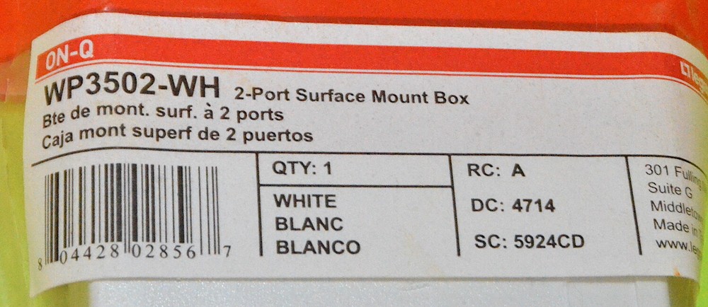 LeGrand Two Port Surface Mount Box, White *New* WP3502-WH
