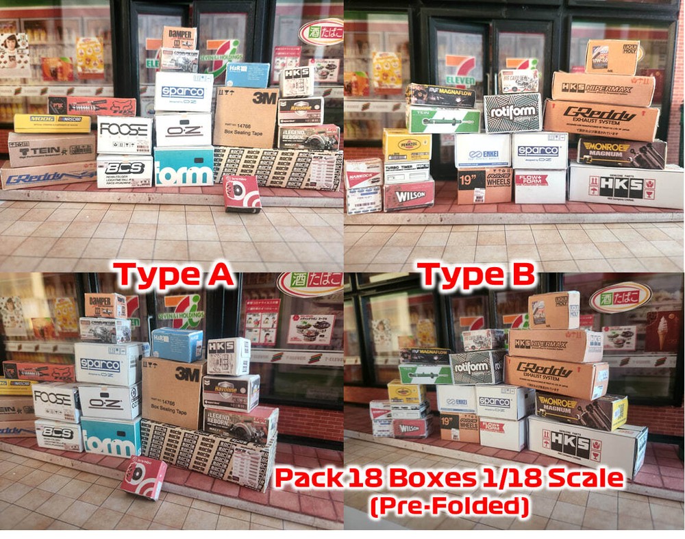 Pack 18 Boxes (Pre-Folded) 1/18 Scale Diorama Garage Accessory