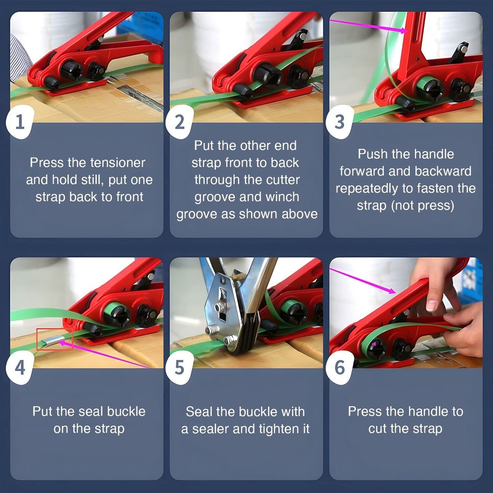 Lightweight Heavy-Duty Strapping Tool with Cutter for Polyester & Polypropylene