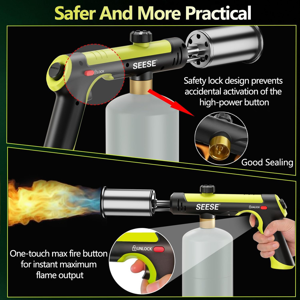 Powerful Propane Torch Gun,Kitchen Cooking Torch with One-Touch Max Fire, Cha...