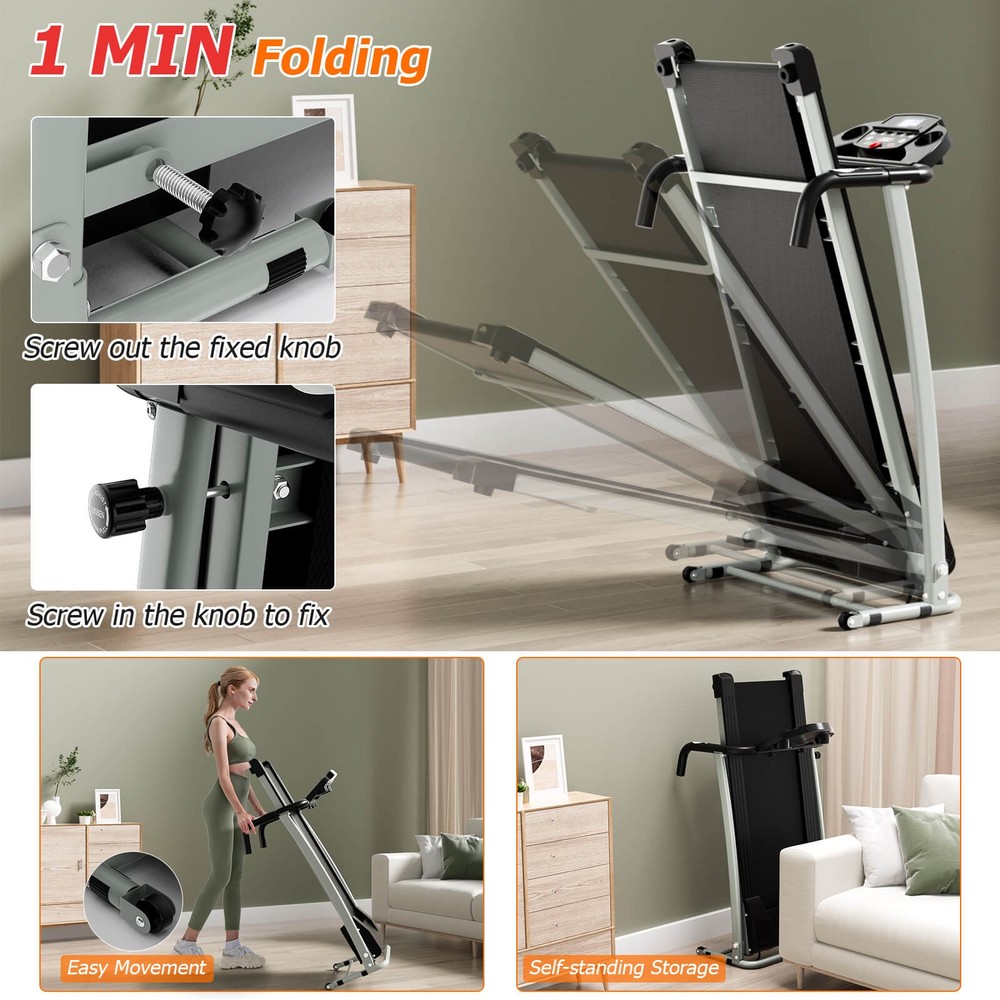 800W Foldable Treadmill Electric Motorized Power Home Workout Running Machine