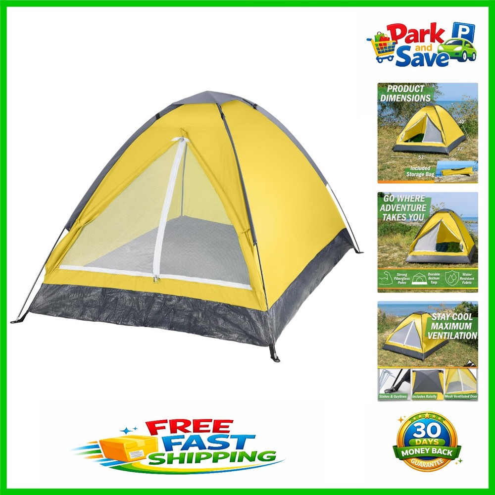 Versatile 2 Person Backpacking Tent with Rainfly and Easy Setup – Yellow Dome