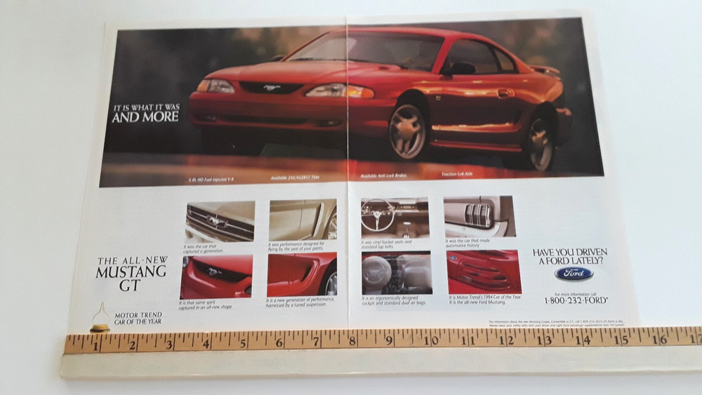 1994 MUSTANG GT  ORIGINAL 2 PAGE AD