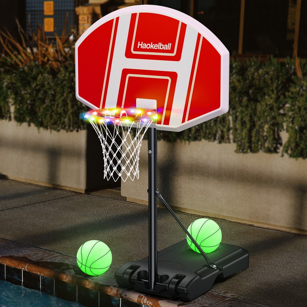 Pool Side Basketball Hoop Adjustable Height LED String Light Swimming Pool Game