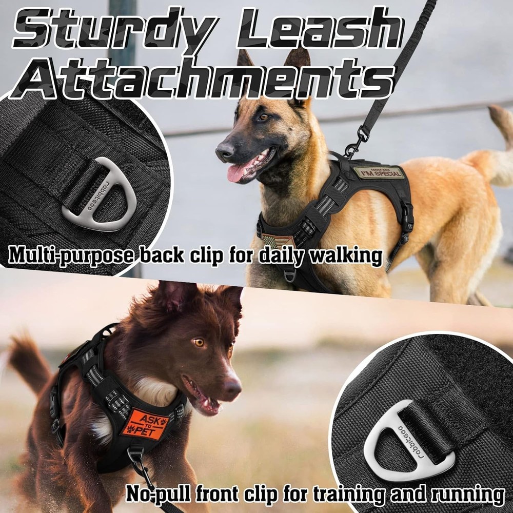 Large Breed Tactical Dog Harness, Anti-Pull Adjustable Reflective Straps, Black