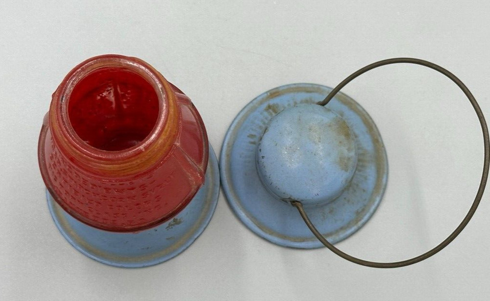 c 1950 Red Flashed LANTERN Victory Glass Co CANDY CONTAINER Antique A&E 443