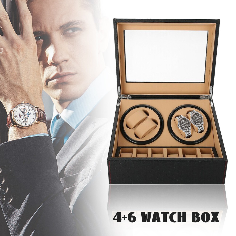 Automatic Watch Winder Box Display PU Leather Storage Case 4+6 Rotation Box Gift