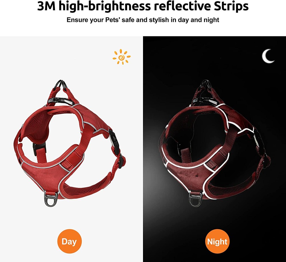 Dog Harness, No Pull Adjustable Reflective Dog Vest Harness, Soft (Red,Size:L)