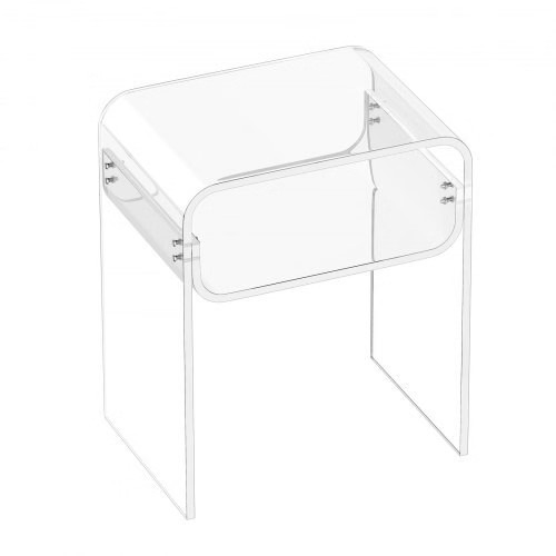 Acrylic Side Table, 2 Tiers Clear Bedside Table with Storage Shelf, Modern Recta