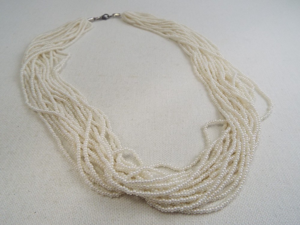 Multi Strand White Micro Glass Bead Necklace (C24)