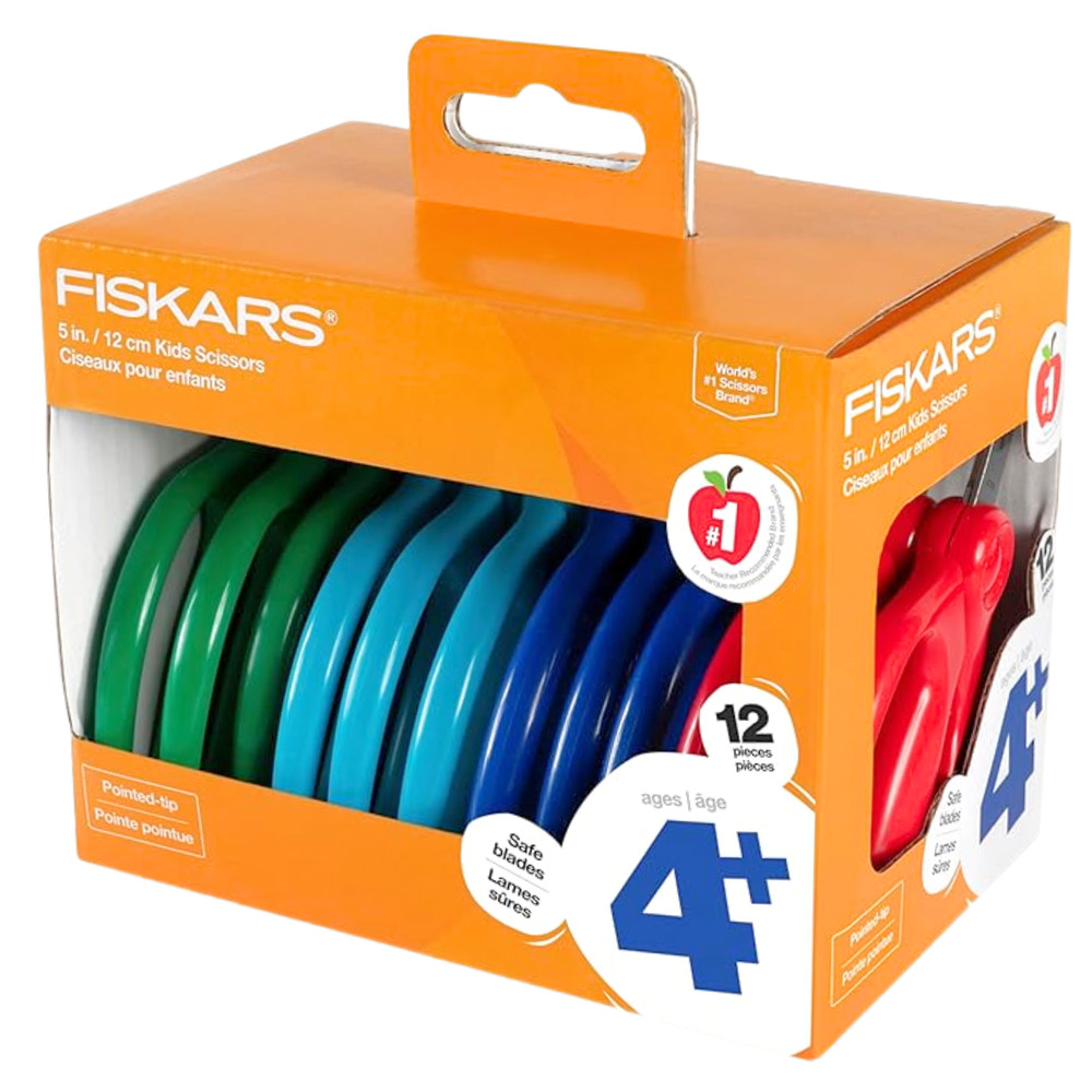 Fiskars Kids Pointed Tip Scissors Classpack: 5 in. / 12-pack / Assorted (4 color