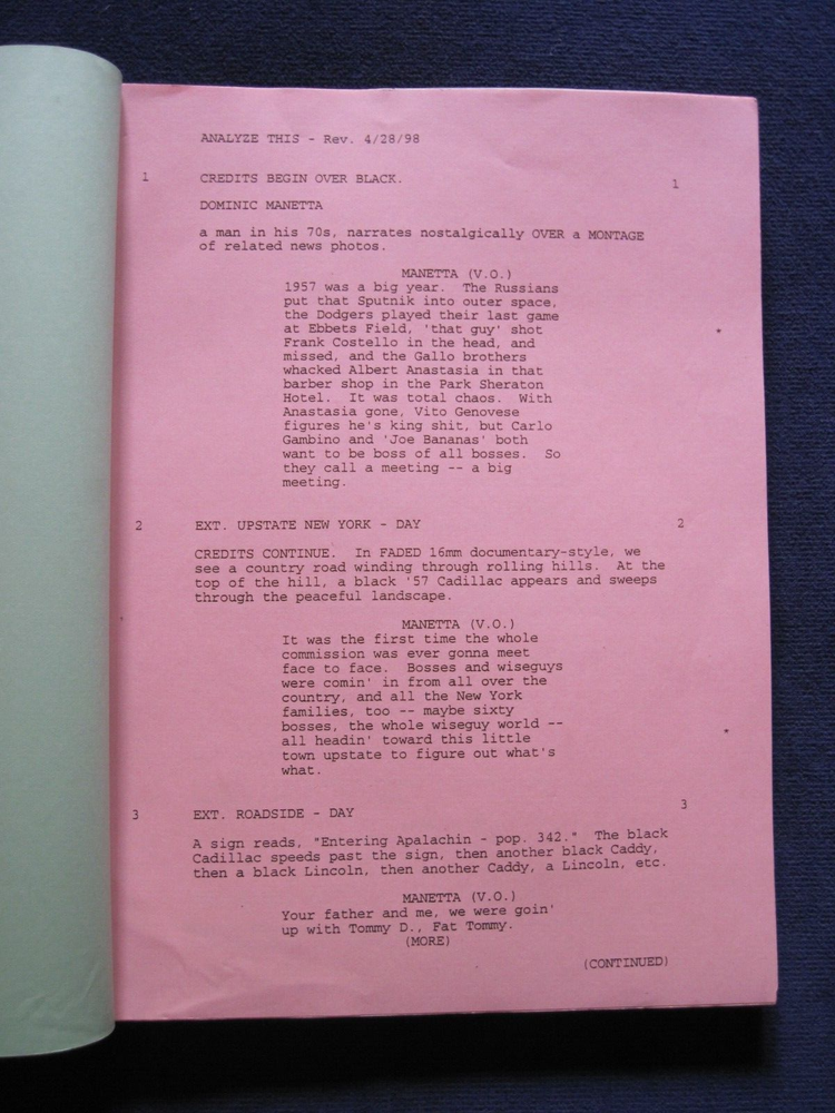 ORIGINAL SCRIPT for ANALYZE THIS - ROBERT DE NIRO, BILLY CRYSTAL for OSCAR CONS.