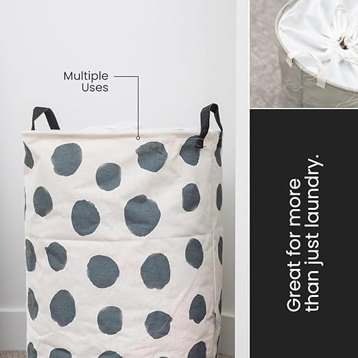 2 Pack Collapsible Laundry Basket- Laundry Hamper Bag (B&W Polka Dot)