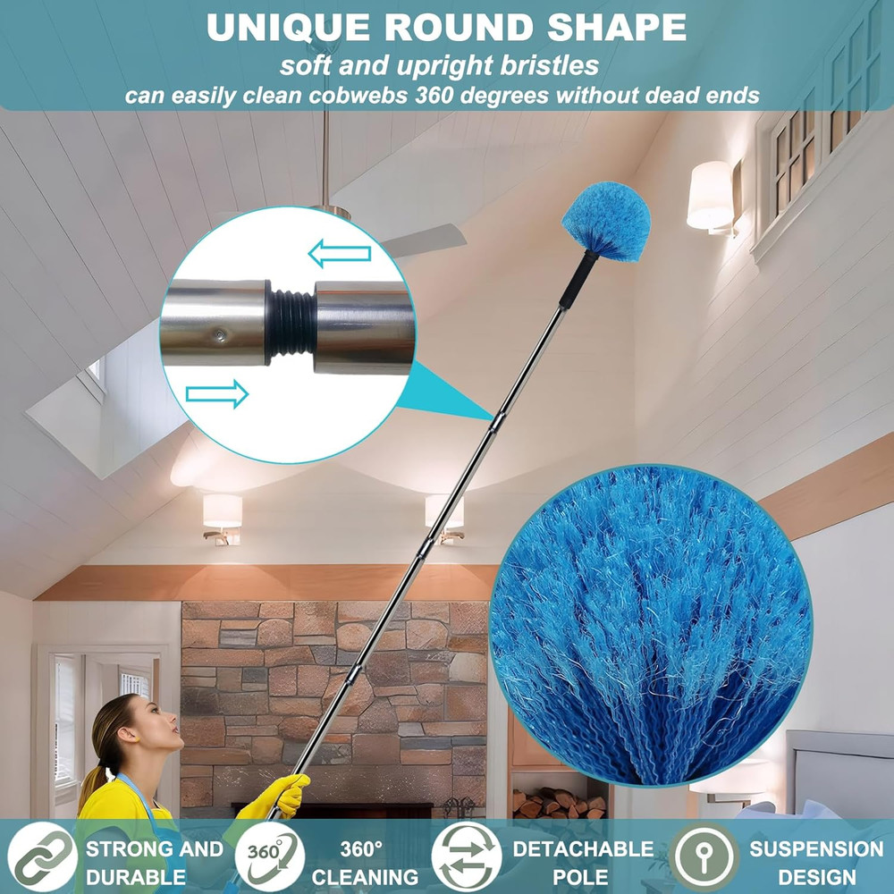 12 Ft Duster, Cobweb Duster with Extension Pole, Medium Stiff Bristles Cobweb Du